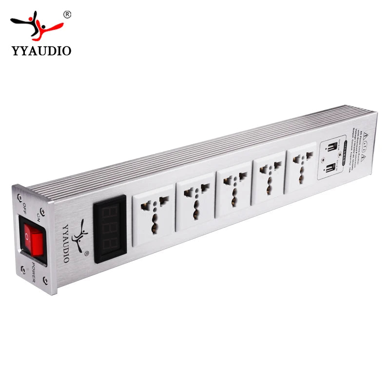5-position AC Socket 15A 50-60KHz Hi-End Hifi Theater Audio AC Power Filter Audio Noise Power Conditioner Power Purifie with USB