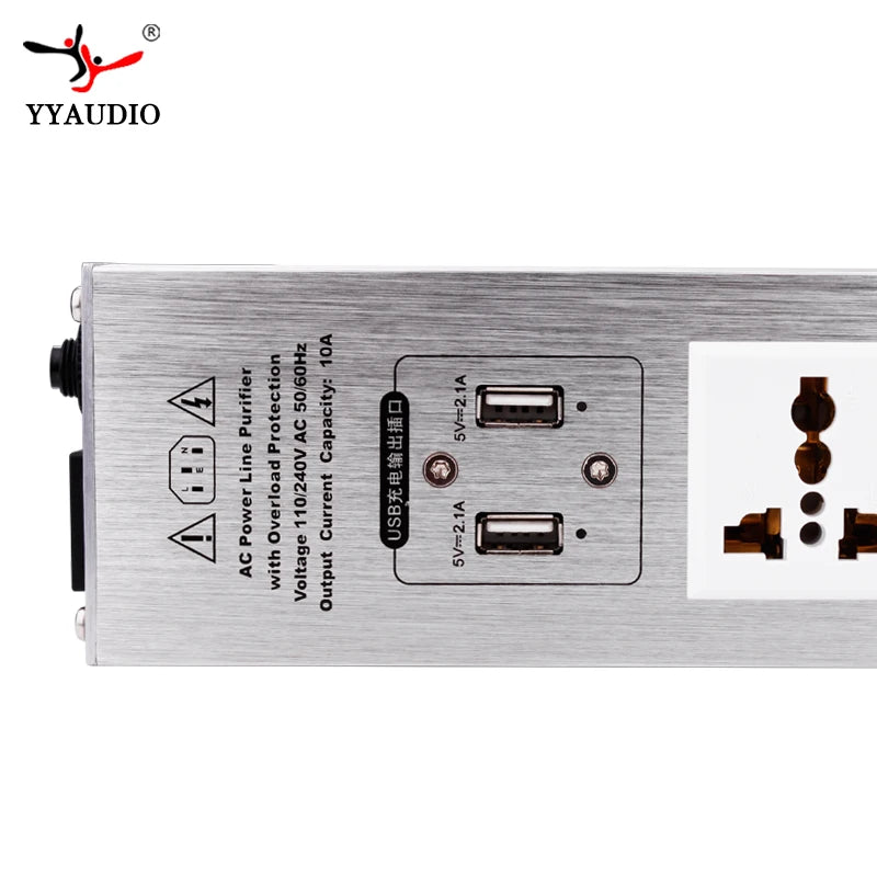 5-position AC Socket 15A 50-60KHz Hi-End Hifi Theater Audio AC Power Filter Audio Noise Power Conditioner Power Purifie with USB