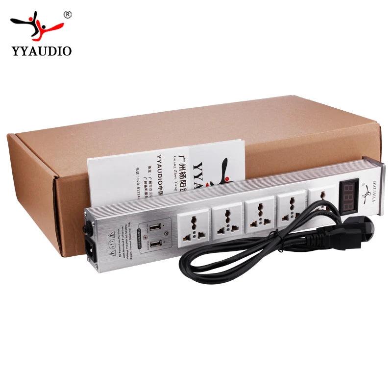 5-position AC Socket 15A 50-60KHz Hi-End Hifi Theater Audio AC Power Filter Audio Noise Power Conditioner Power Purifie with USB