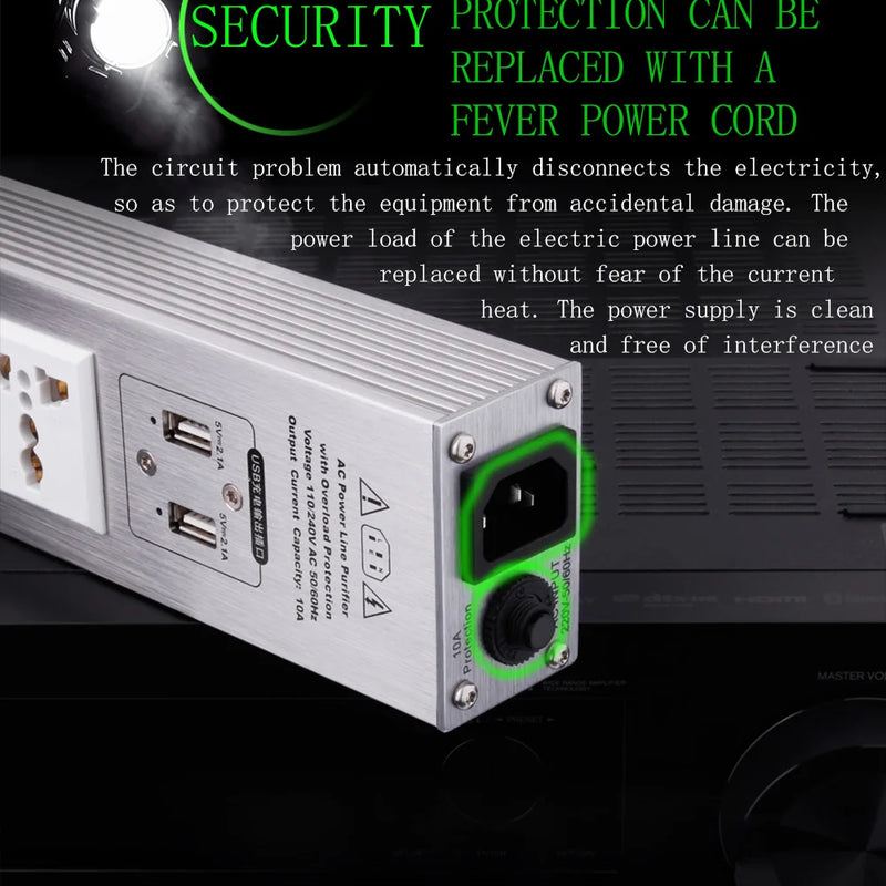 5-position AC Socket 15A 50-60KHz Hi-End Hifi Theater Audio AC Power Filter Audio Noise Power Conditioner Power Purifie with USB
