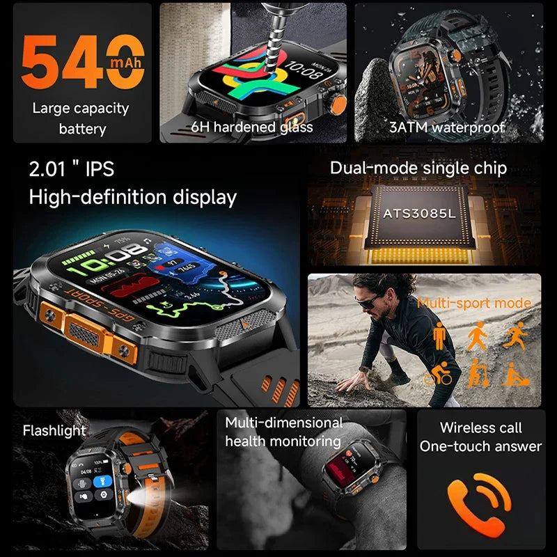 2025 NEW Military GPS Smartwatch BT Call Flashlight Wrist Watches 3ATM Waterproof Sports Smart Watch For Xiaomi Men IOS Android