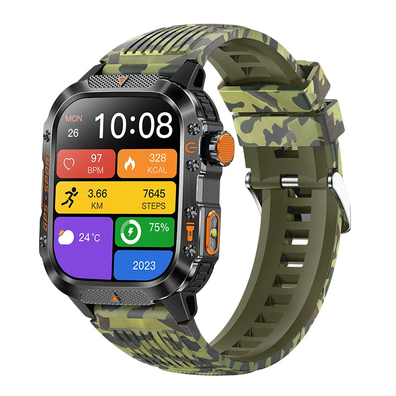 2025 NEW Military GPS Smartwatch BT Call Flashlight Wrist Watches 3ATM Waterproof Sports Smart Watch For Xiaomi Men IOS Android