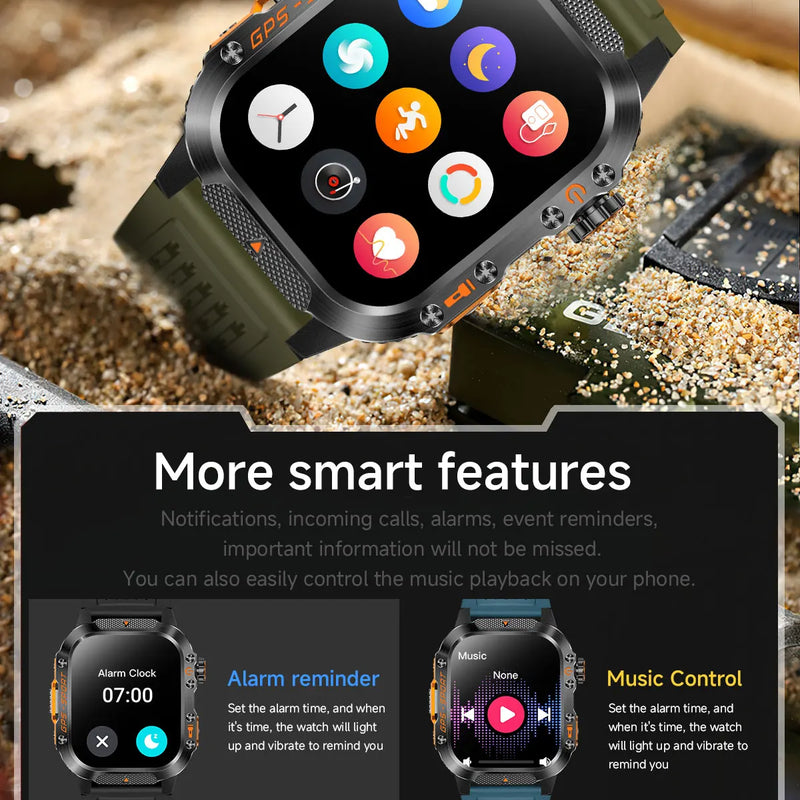 2025 NEW Military GPS Smartwatch BT Call Flashlight Wrist Watches 3ATM Waterproof Sports Smart Watch For Xiaomi Men IOS Android