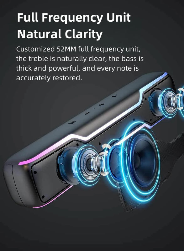 BT5.3 RGB Pro Game Computer Soundbar PC Speaker with Dynamic Lighting Audio-Light Sync Battery and USB Powered and Aux 3.5 Jack