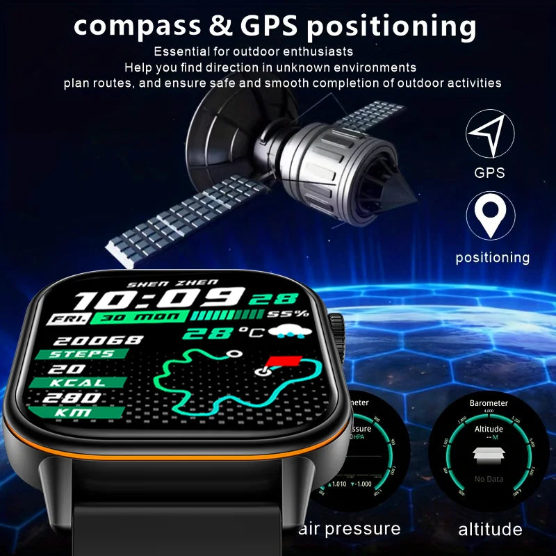 New Sports GPS tracker AMOLED Smartwatch Men Compass Military Outdoor Sports Bluetooth Call Watch 2.01 inch HD screen for Huawei