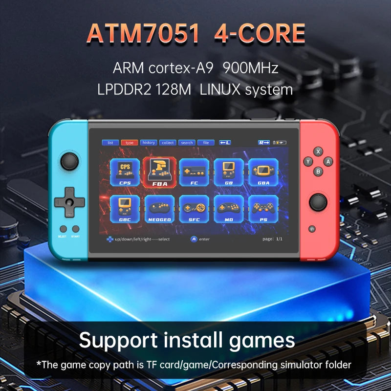NEW X70 64GB Retro Handheld Game Console 7 Inch HD Screen Double Players ATM7051 Quad-Core Retro TV Video Game Console Gifts