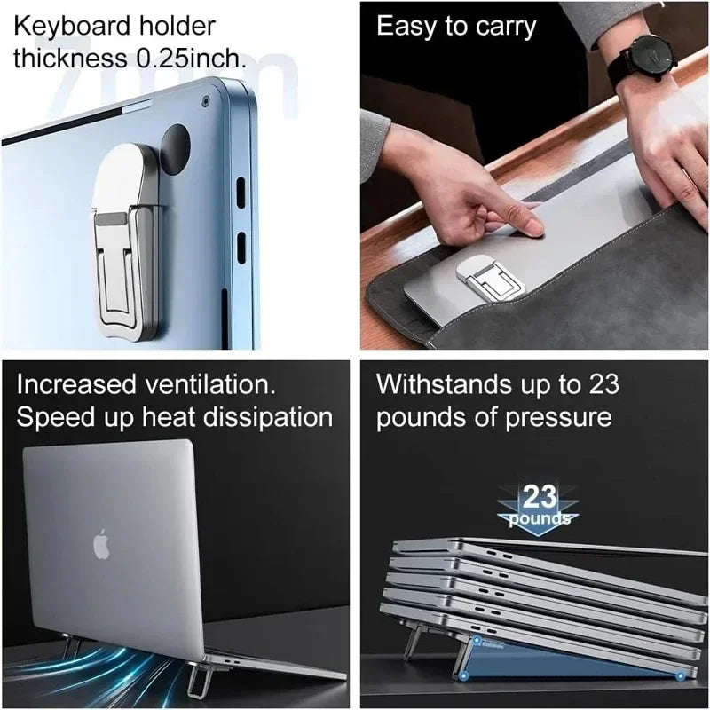 2pcs/Set Mini Portable Zinc Alloy Laptop Stand Adjustable Angles Foldable Invisible Laptop Cooling Riser for Macbook Notebook