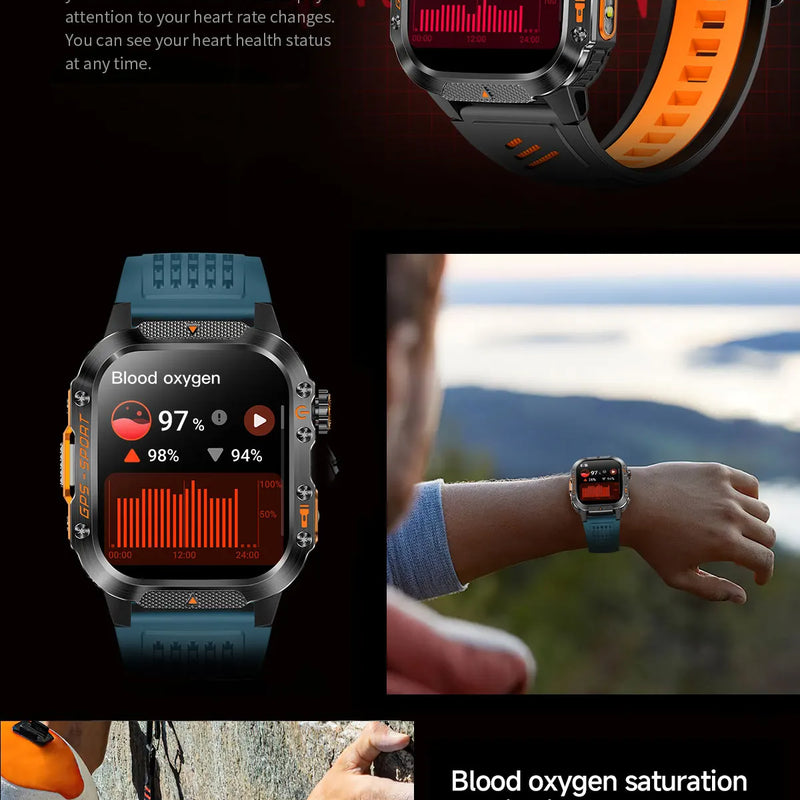 2025 NEW Military GPS Smartwatch BT Call Flashlight Wrist Watches 3ATM Waterproof Sports Smart Watch For Xiaomi Men IOS Android