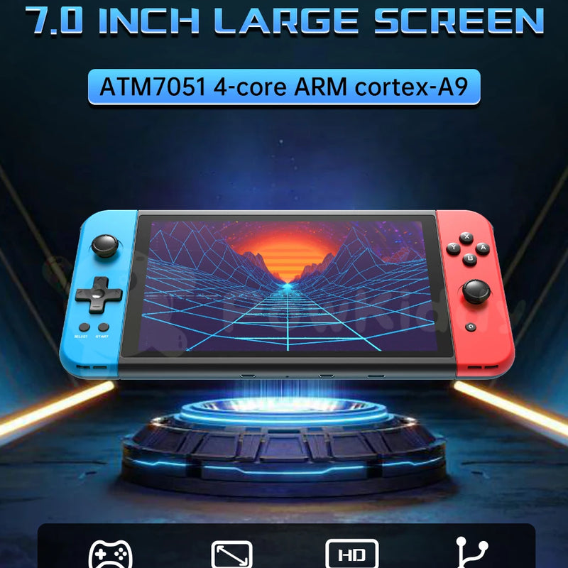NEW X70 64GB Retro Handheld Game Console 7 Inch HD Screen Double Players ATM7051 Quad-Core Retro TV Video Game Console Gifts