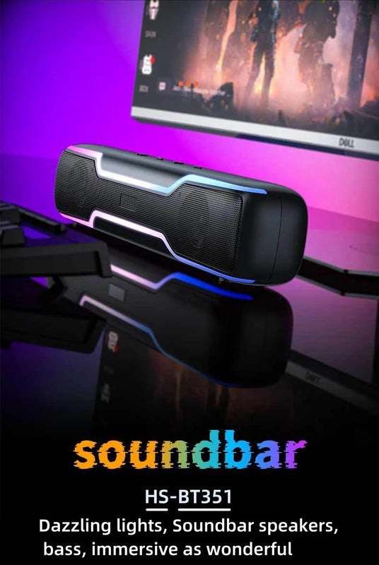 BT5.3 RGB Pro Game Computer Soundbar PC Speaker with Dynamic Lighting Audio-Light Sync Battery and USB Powered and Aux 3.5 Jack