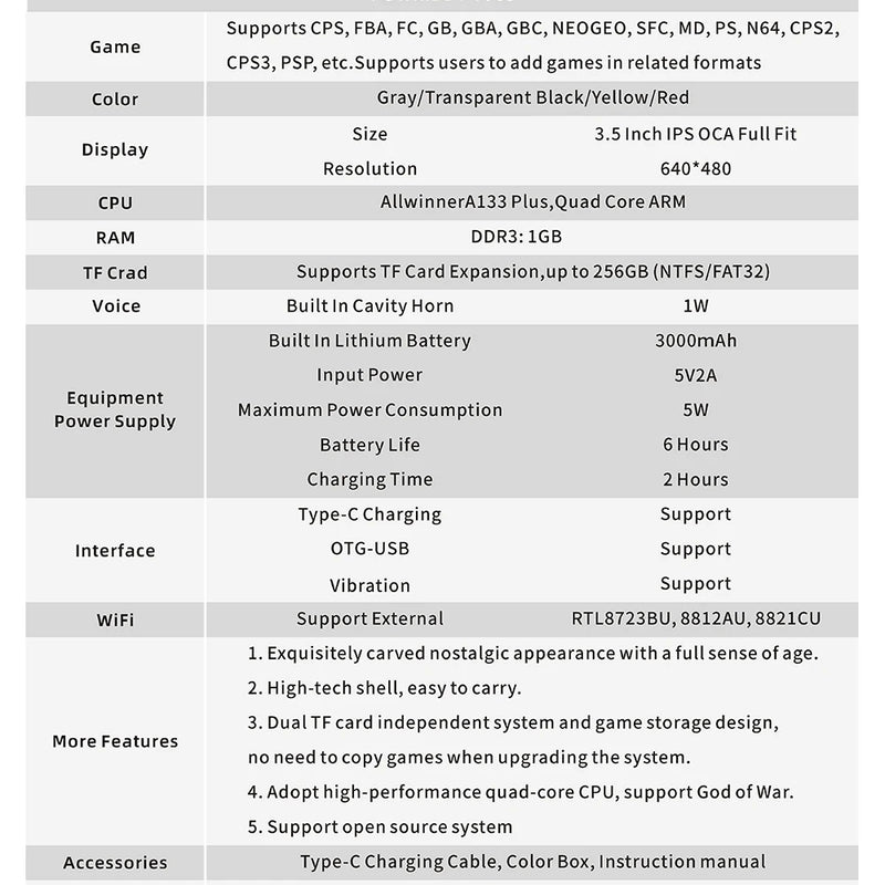 New V90S Retro Flip Handheld Game Console 3.5 Inch 640*480 Ips Screen A133Plus Vibration function Children's Gifts
