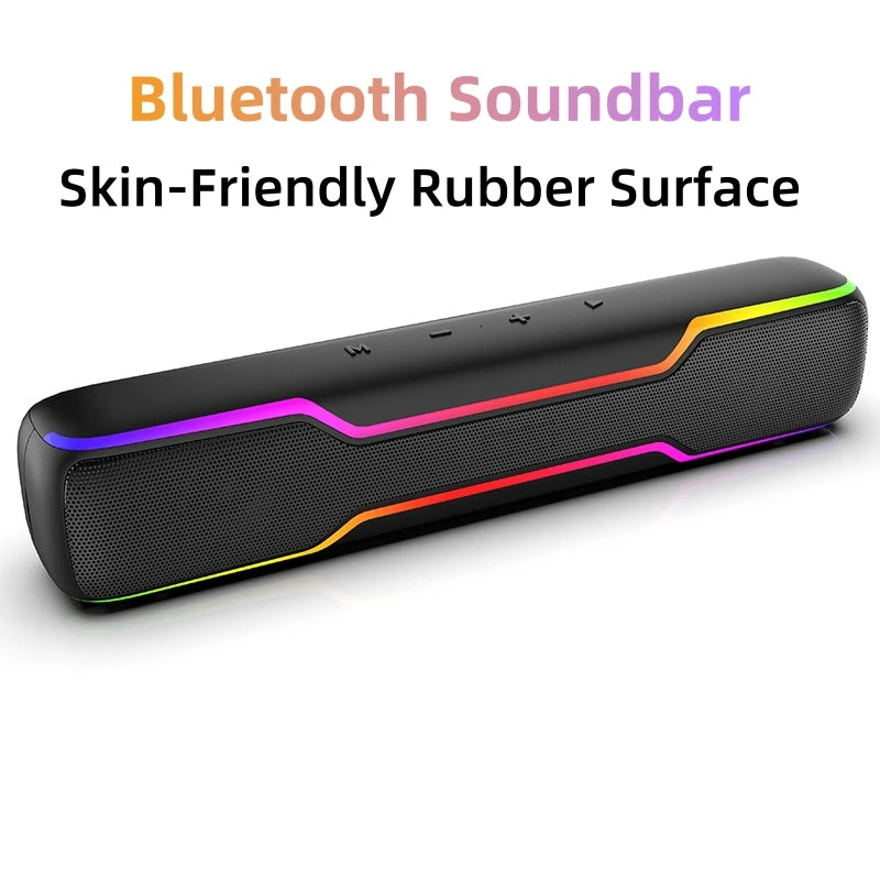 BT5.3 RGB Pro Game Computer Soundbar PC Speaker with Dynamic Lighting Audio-Light Sync Battery and USB Powered and Aux 3.5 Jack