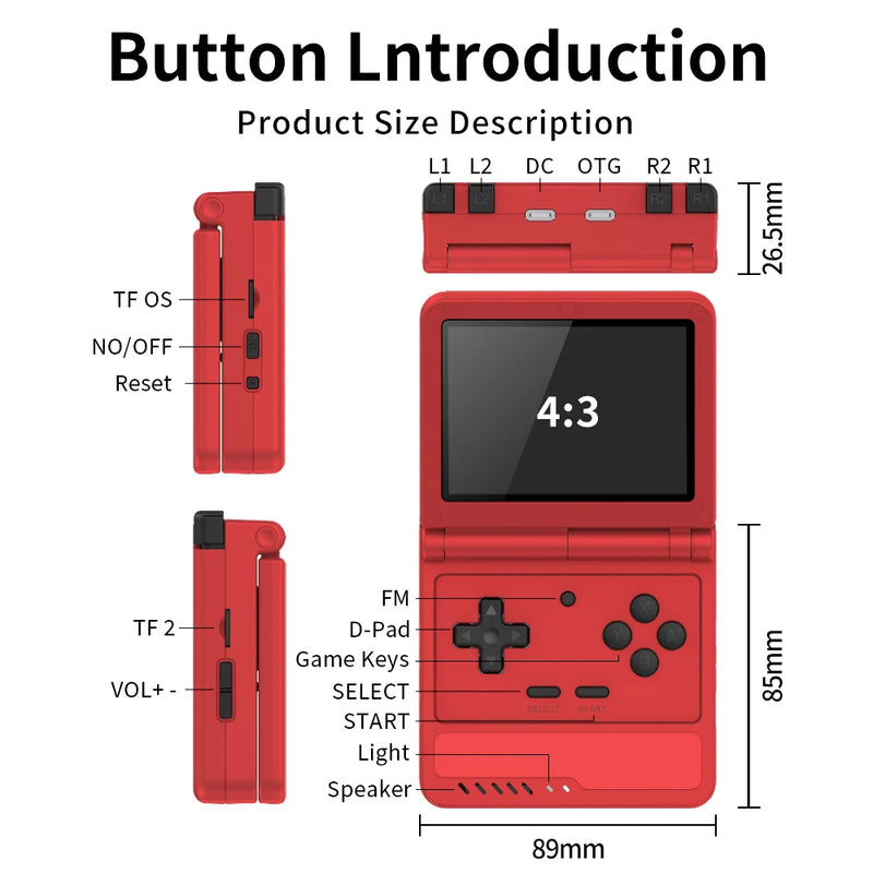 New V90S Retro Flip Handheld Game Console 3.5 Inch 640*480 Ips Screen A133Plus Vibration function Children's Gifts
