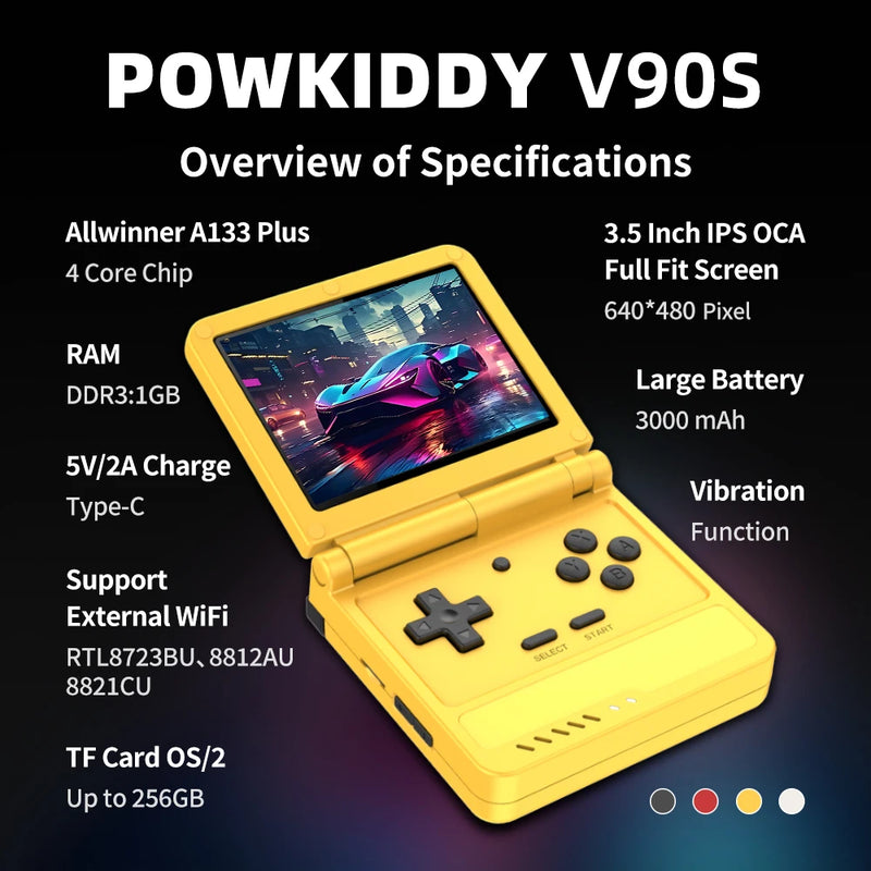 New V90S Retro Flip Handheld Game Console 3.5 Inch 640*480 Ips Screen A133Plus Vibration function Children's Gifts