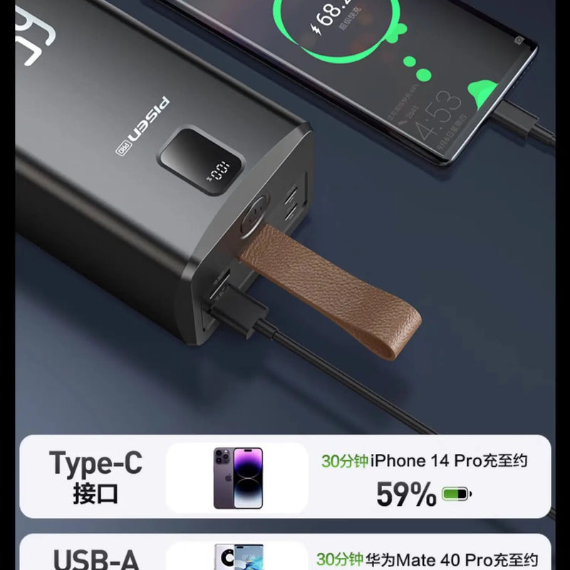 65W Power Bank 60000 MA Super Fast Charge 60000 Large Capacity Portable Lanyard with Light Notebook Camping
