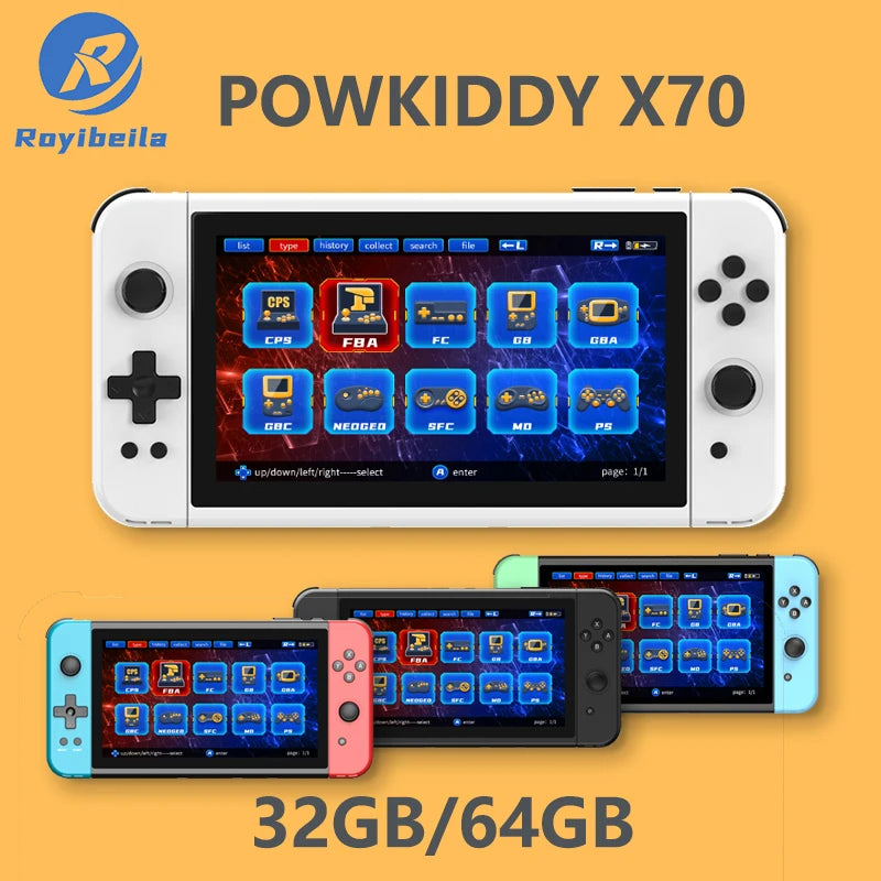 NEW X70 64GB Retro Handheld Game Console 7 Inch HD Screen Double Players ATM7051 Quad-Core Retro TV Video Game Console Gifts