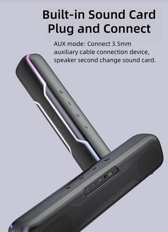 BT5.3 RGB Pro Game Computer Soundbar PC Speaker with Dynamic Lighting Audio-Light Sync Battery and USB Powered and Aux 3.5 Jack