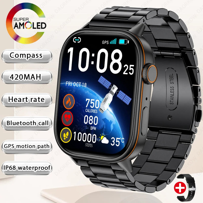 New Sports GPS tracker AMOLED Smartwatch Men Compass Military Outdoor Sports Bluetooth Call Watch 2.01 inch HD screen for Huawei