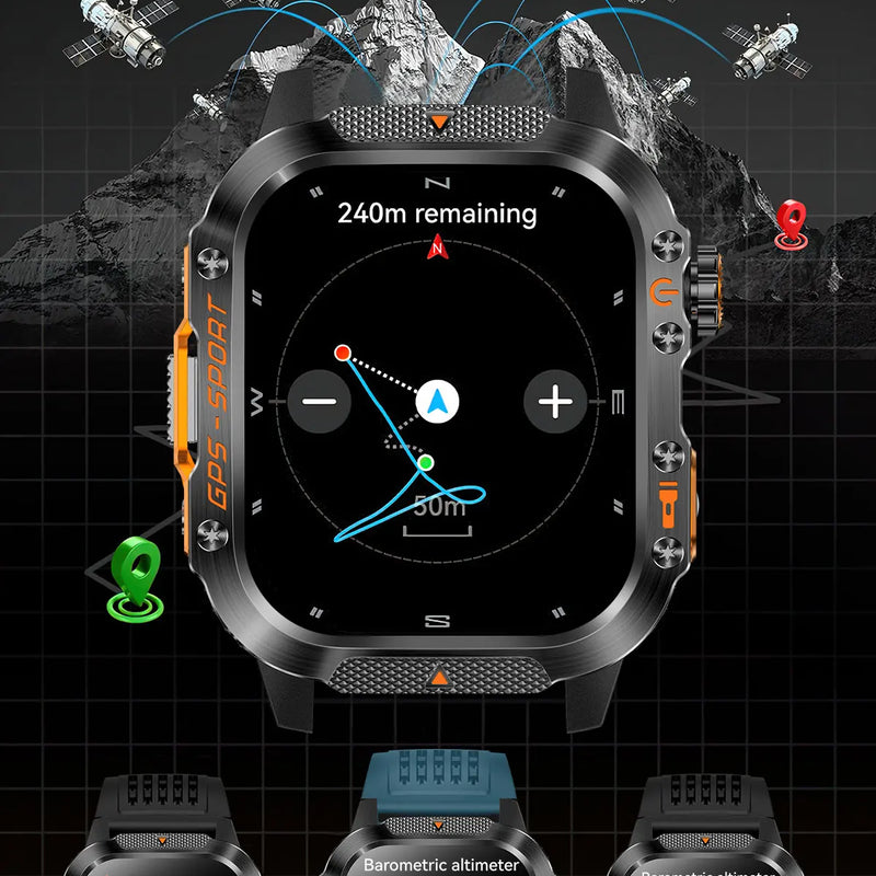 2025 NEW Military GPS Smartwatch BT Call Flashlight Wrist Watches 3ATM Waterproof Sports Smart Watch For Xiaomi Men IOS Android