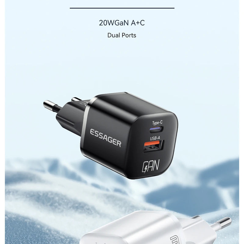 Essager 20W GaN USB Type C Charger PD Fast Charge Phone QC 3.0 Quick Chargers For iPhone 14 13 12 11 Pro Max Mini iPad Charging