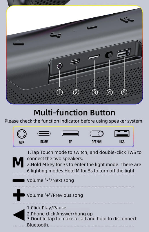 BT5.3 RGB Pro Game Computer Soundbar PC Speaker with Dynamic Lighting Audio-Light Sync Battery and USB Powered and Aux 3.5 Jack