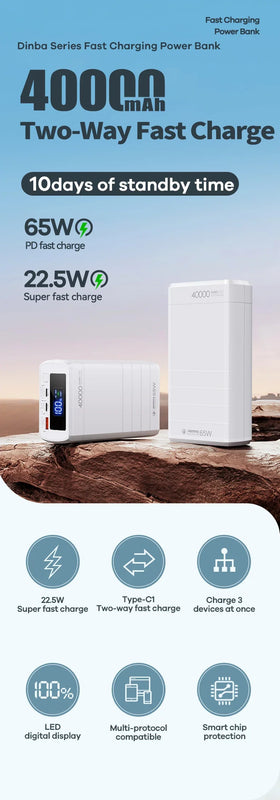 Portable Power Bank 65W Fast Charging 40000Mah Rpp-310 Pd Qc Rohs Ce Fcc 2022 New Arrivals laptop Powerbank For Xiaomi Iph