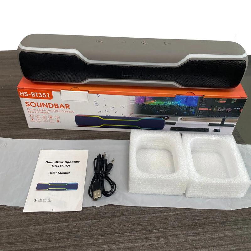 BT5.3 RGB Pro Game Computer Soundbar PC Speaker with Dynamic Lighting Audio-Light Sync Battery and USB Powered and Aux 3.5 Jack