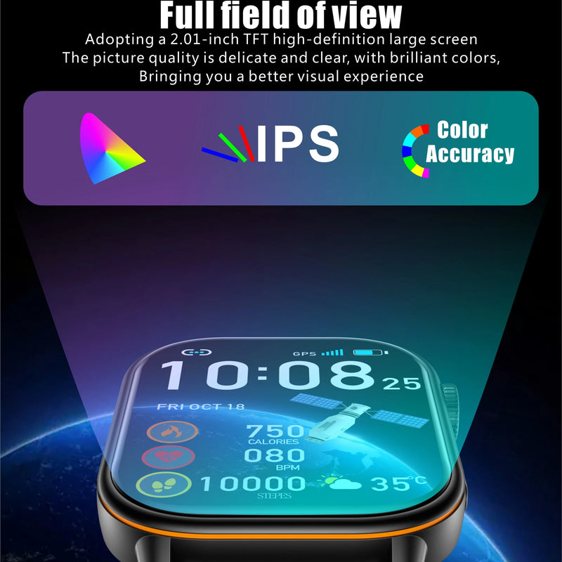 New Sports GPS tracker AMOLED Smartwatch Men Compass Military Outdoor Sports Bluetooth Call Watch 2.01 inch HD screen for Huawei