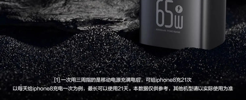 65W Power Bank 60000 MA Super Fast Charge 60000 Large Capacity Portable Lanyard with Light Notebook Camping