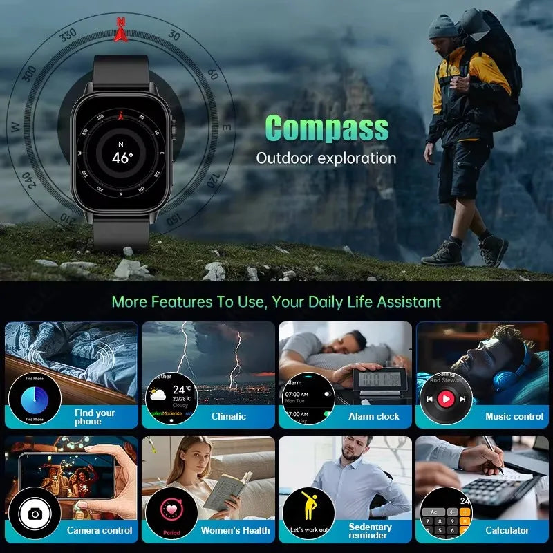 New Sports GPS tracker AMOLED Smartwatch Men Compass Military Outdoor Sports Bluetooth Call Watch 2.01 inch HD screen for Huawei