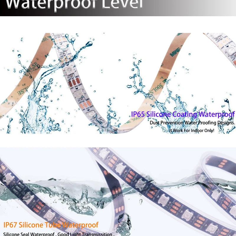 DC5V WS2812B Led Strip light 30/60/74/96/144leds/m Individually Addressable Smart 5050RGB WS2812 Pixels Led Light IP30/65/67