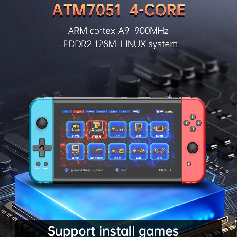NEW X70 64GB Retro Handheld Game Console 7 Inch HD Screen Double Players ATM7051 Quad-Core Retro TV Video Game Console Gifts