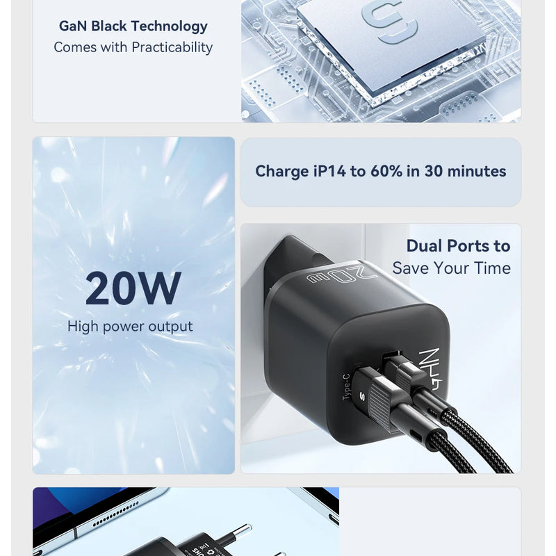 Essager 20W GaN USB Type C Charger PD Fast Charge Phone QC 3.0 Quick Chargers For iPhone 14 13 12 11 Pro Max Mini iPad Charging
