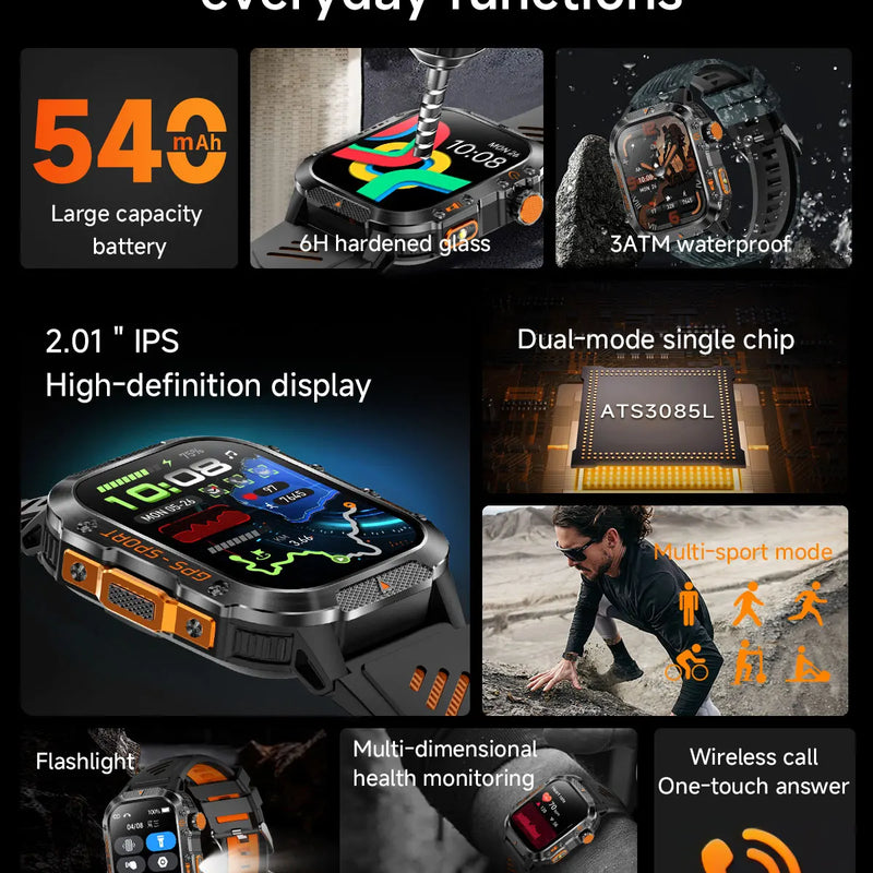 2025 NEW Military GPS Smartwatch BT Call Flashlight Wrist Watches 3ATM Waterproof Sports Smart Watch For Xiaomi Men IOS Android