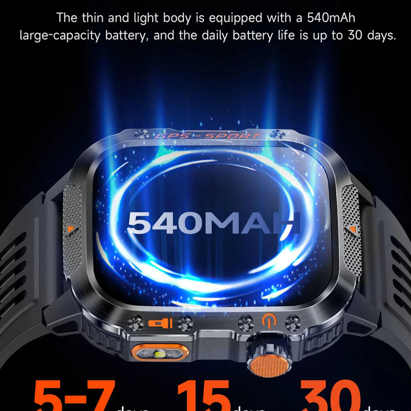 2025 NEW Military GPS Smartwatch BT Call Flashlight Wrist Watches 3ATM Waterproof Sports Smart Watch For Xiaomi Men IOS Android