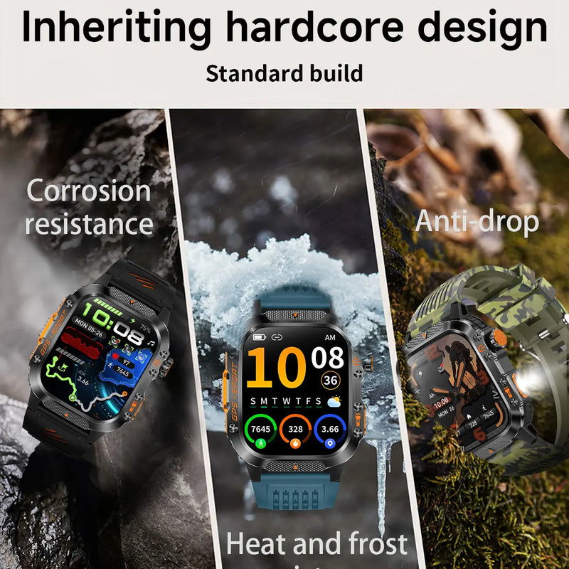 2025 NEW Military GPS Smartwatch BT Call Flashlight Wrist Watches 3ATM Waterproof Sports Smart Watch For Xiaomi Men IOS Android