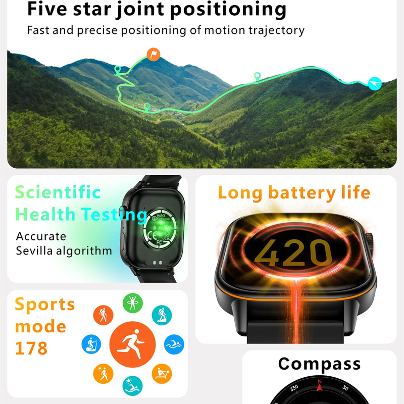 New Sports GPS tracker AMOLED Smartwatch Men Compass Military Outdoor Sports Bluetooth Call Watch 2.01 inch HD screen for Huawei