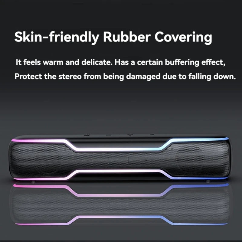 BT5.3 RGB Pro Game Computer Soundbar PC Speaker with Dynamic Lighting Audio-Light Sync Battery and USB Powered and Aux 3.5 Jack