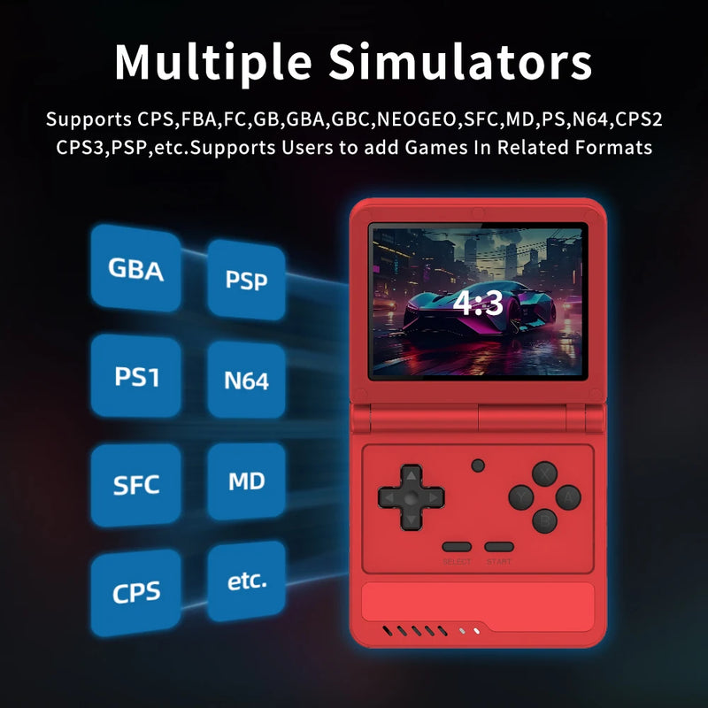 New V90S Retro Flip Handheld Game Console 3.5 Inch 640*480 Ips Screen A133Plus Vibration function Children's Gifts