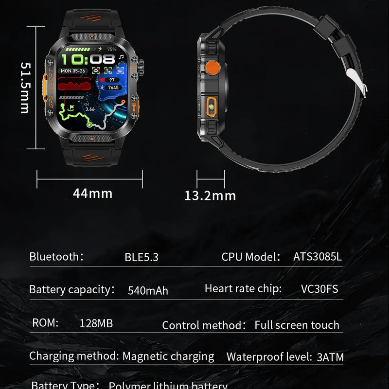 2025 NEW Military GPS Smartwatch BT Call Flashlight Wrist Watches 3ATM Waterproof Sports Smart Watch For Xiaomi Men IOS Android