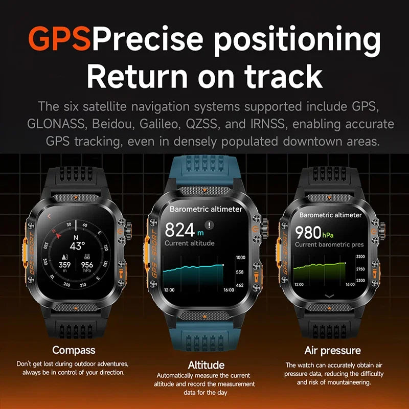 2025 NEW Military GPS Smartwatch BT Call Flashlight Wrist Watches 3ATM Waterproof Sports Smart Watch For Xiaomi Men IOS Android