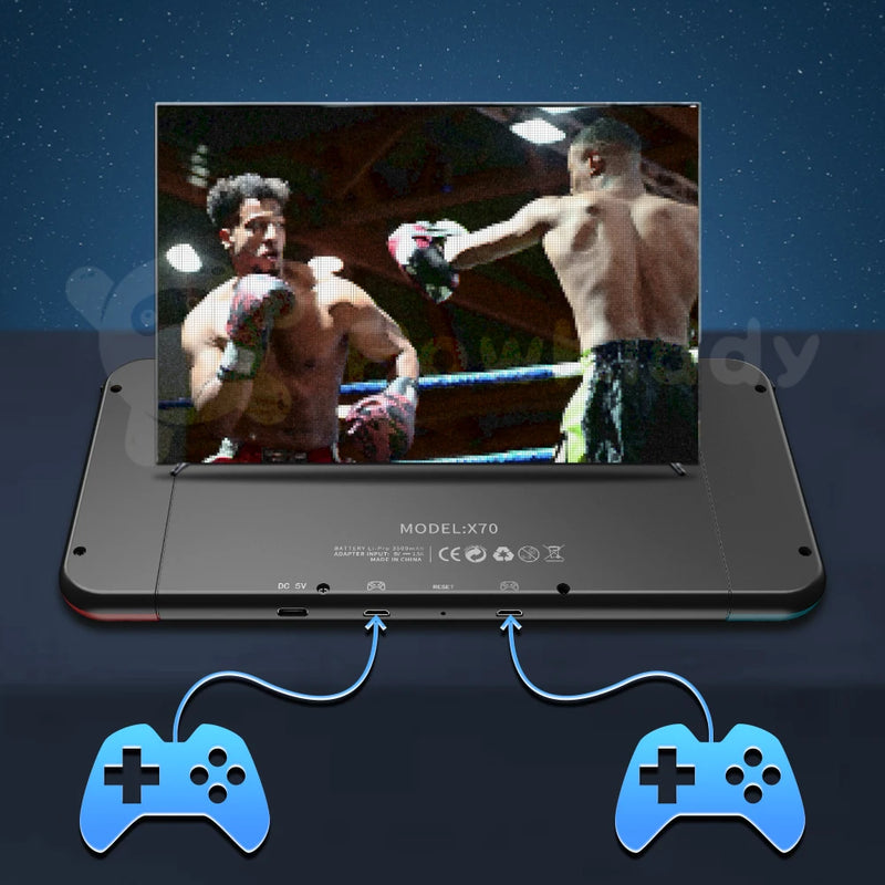 NEW X70 64GB Retro Handheld Game Console 7 Inch HD Screen Double Players ATM7051 Quad-Core Retro TV Video Game Console Gifts