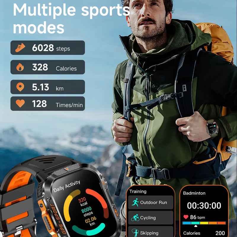 2025 NEW Military GPS Smartwatch BT Call Flashlight Wrist Watches 3ATM Waterproof Sports Smart Watch For Xiaomi Men IOS Android