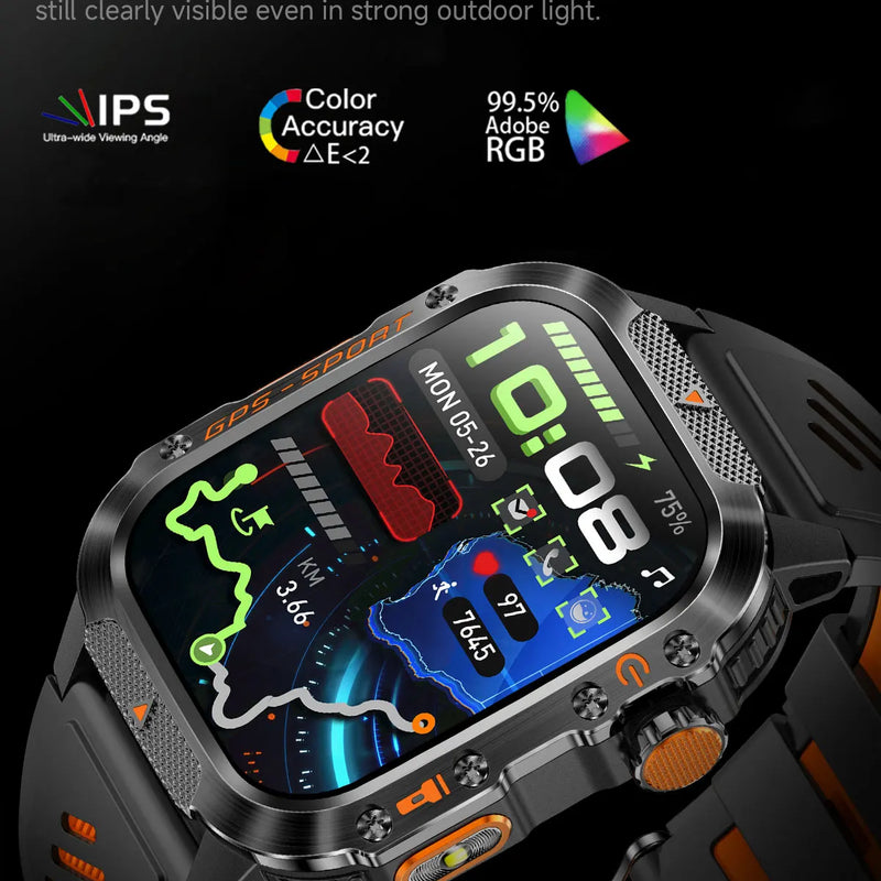 2025 NEW Military GPS Smartwatch BT Call Flashlight Wrist Watches 3ATM Waterproof Sports Smart Watch For Xiaomi Men IOS Android